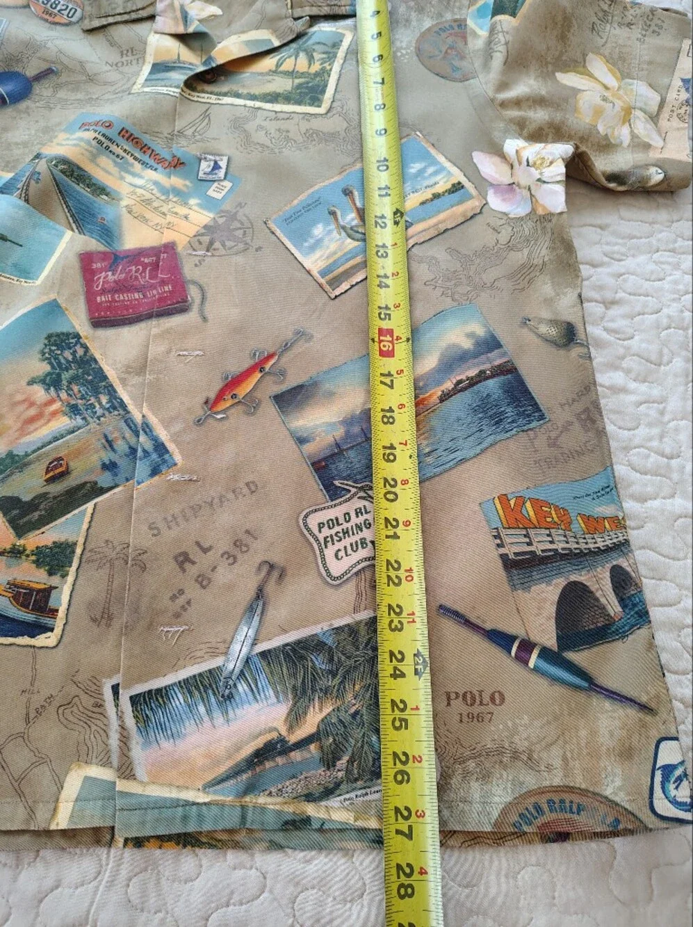 Polo by Ralph Lauren Tan Travel-Print Camp Shirt Size M